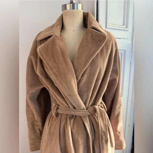 Camel Cashmere Maxi Trench Coat Long Belted Wrap Robe Winter Coat - Picture 8 of 15